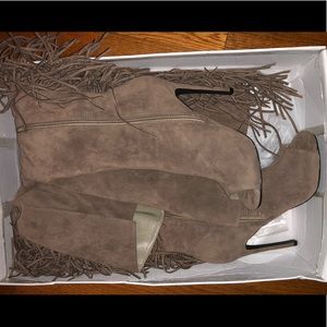 Fringe knee high boot heels